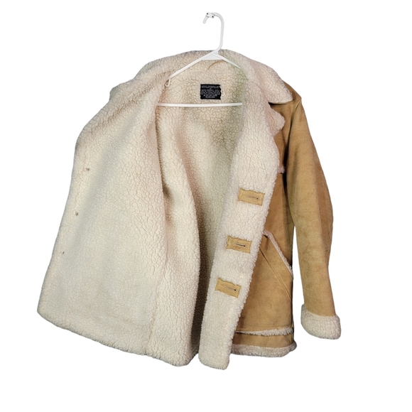 Suede Sherpa Lined Vintage 70's Heavy Winter Cold Weather Button Down Coat 40 - Picture 3 of 16